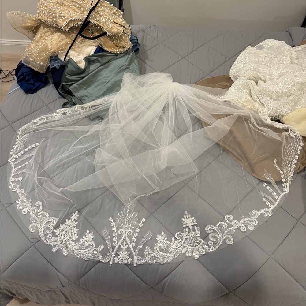 Elegant White Embroidered Veil